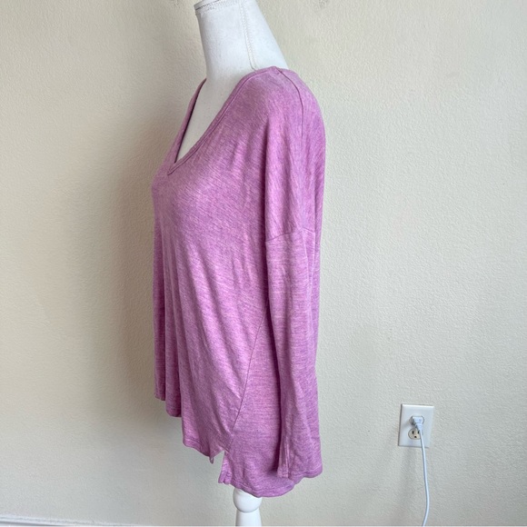 Lou & Grey Pink Mauve Heathered V-Neck Long Sleeve Knit Blouse Top - Picture 5 of 7